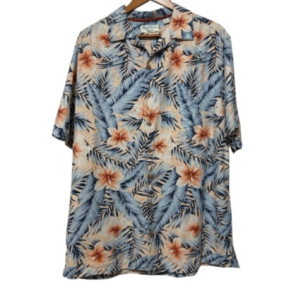 Caribbean Pure Silk Tropical Floral Button Down Shirt Men's Large Tall Hawaiian